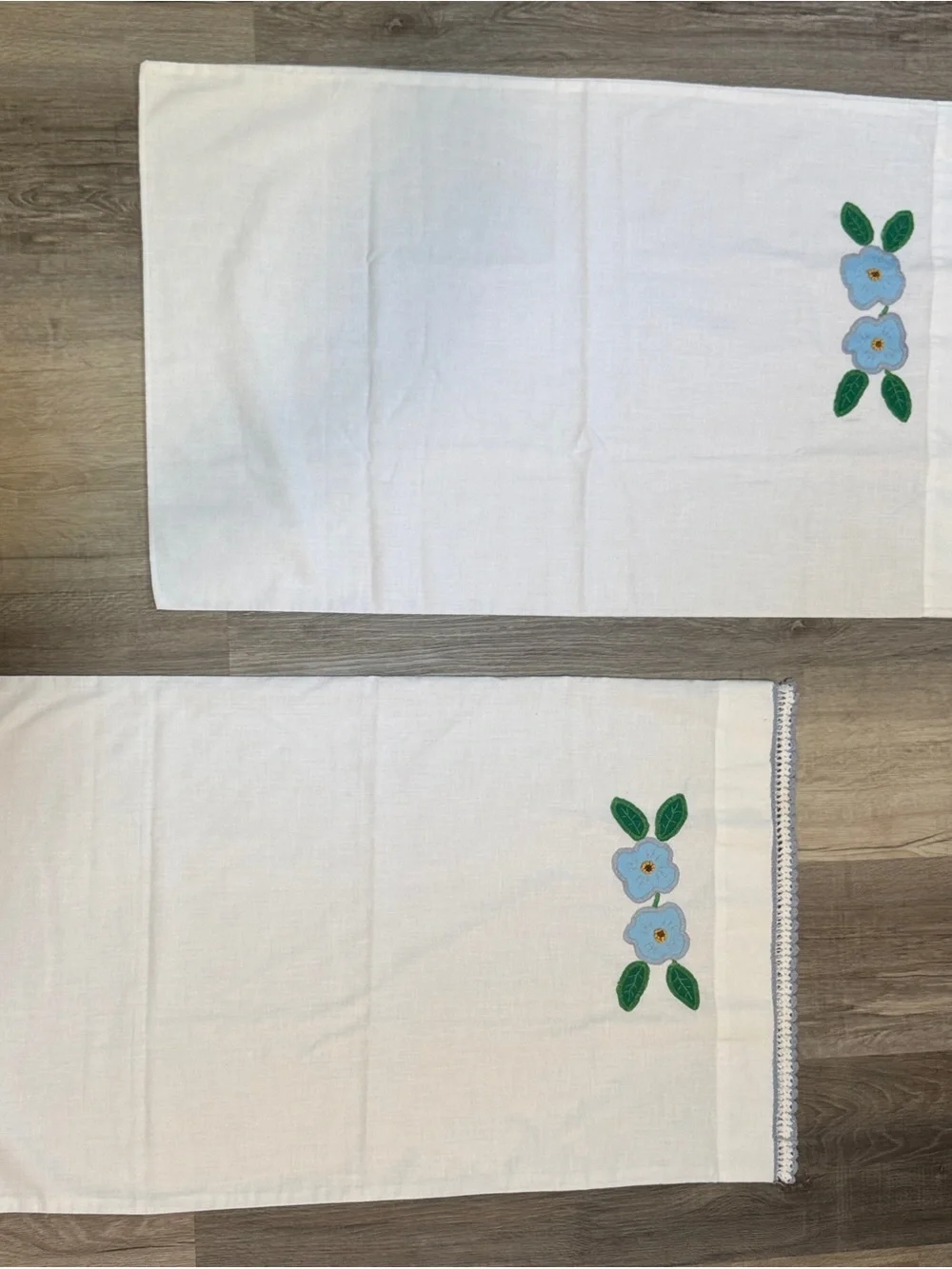 Vintage Embroidered Blue Flower Cotton Linen Pillow Cases